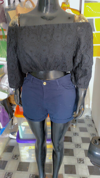 Short en jean bleu foncé pour femme