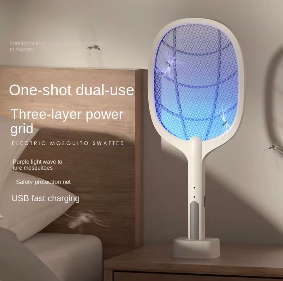 Raquette électrique anti-moustiques double usage