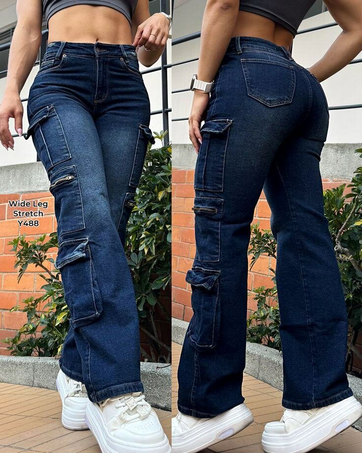 Jeans cargo stretch femme