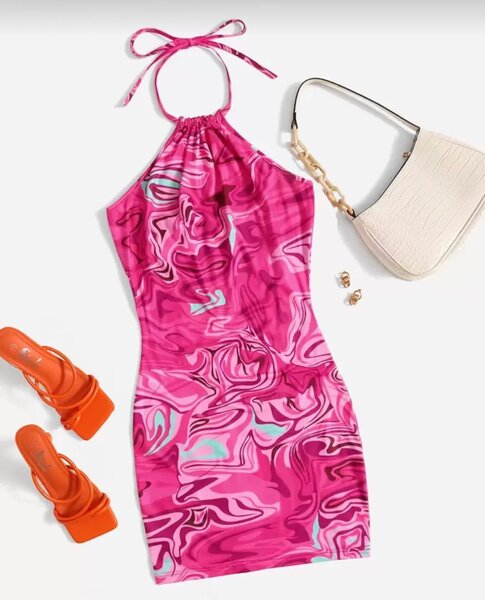 Robe dos nu imprimée rose