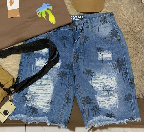 blue printed shorts