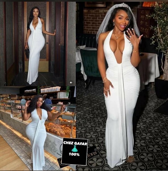 Elegant Deep V White Dress