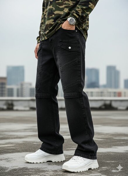 Jean cargo noir décontracté