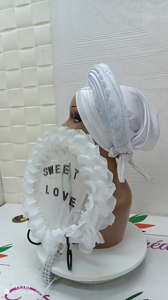 Turban et eventail de mariée