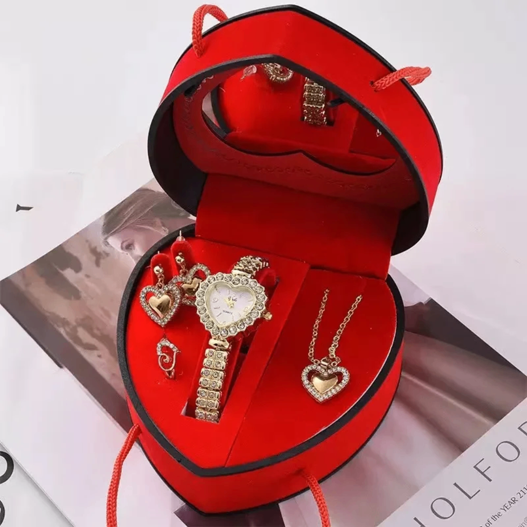 Coffret Cadeau Montre et Bijoux Coeur