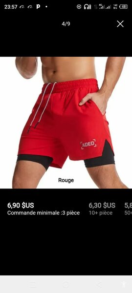 Short de sport rouge homme