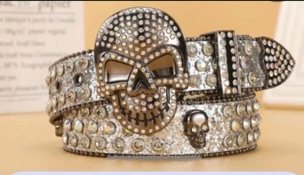 Ceinture skull strass pour homme