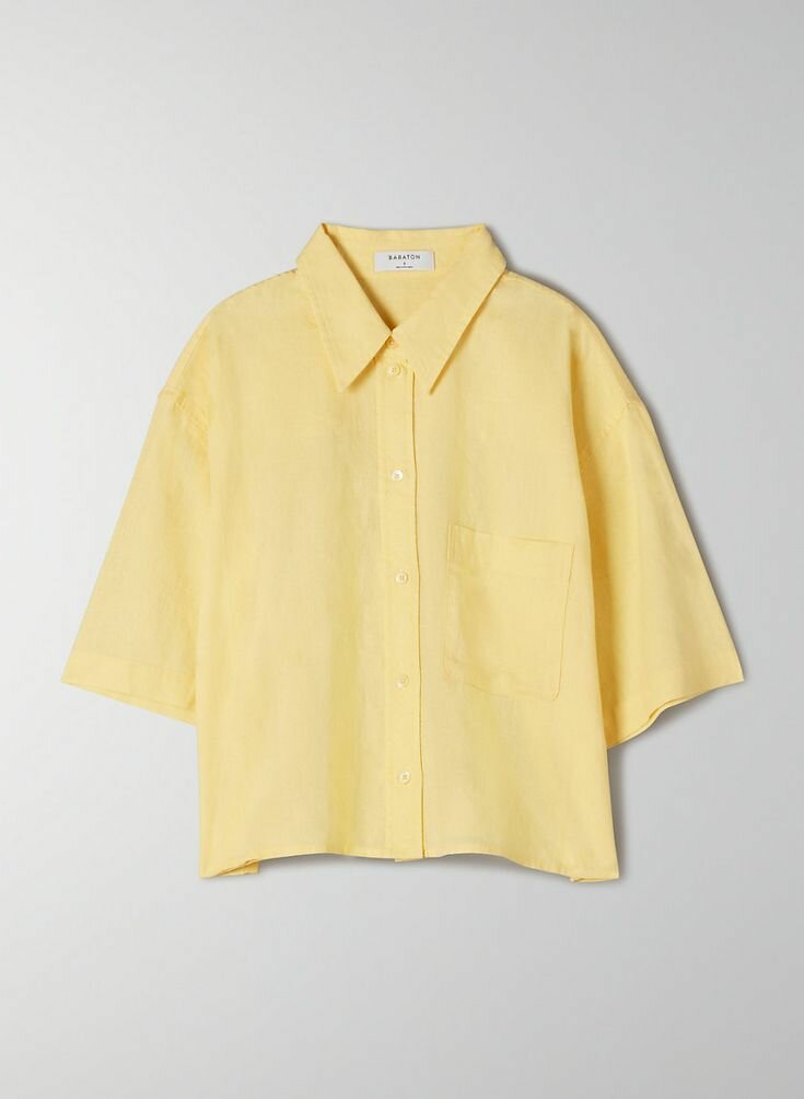 Chemise jaune crop col mao
