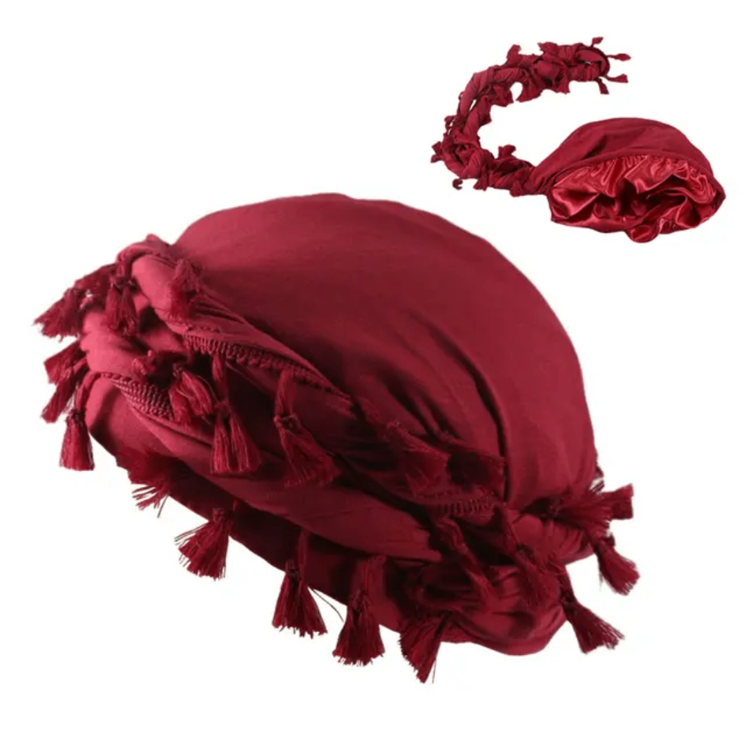 Bonnet de nuit en soie rouge