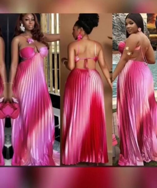 Robe longue plissée rose