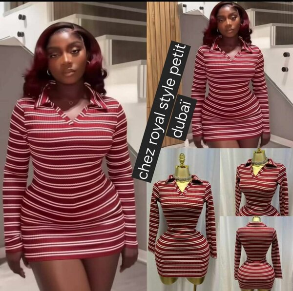 Robe rouge à manches longues rayée