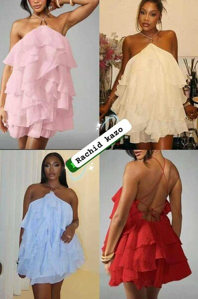 Robe courte à volants pour femmes, élégante et confortable