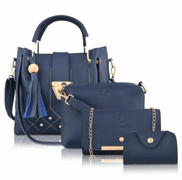 Stylish Blue Color Ladies Leather Hand Bags - 4Pcs sets for