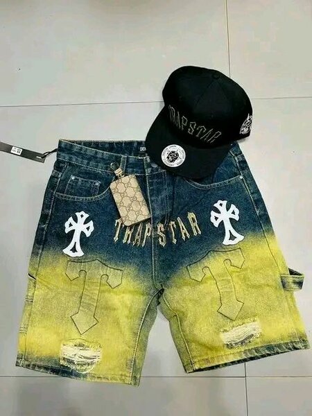 Shorts en jean TRAP STAR homme dégradé bleu jaune