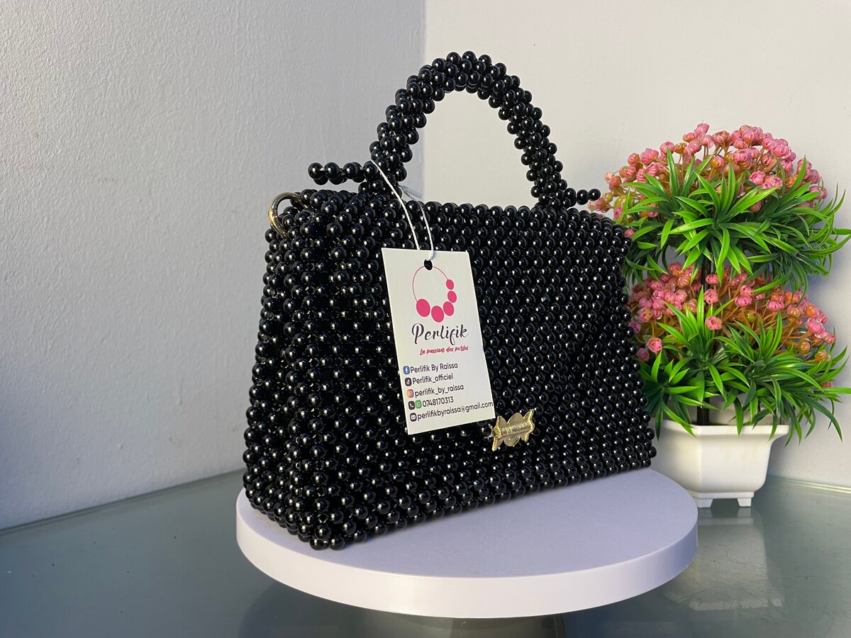 Sac en perles élégant noir(Aya