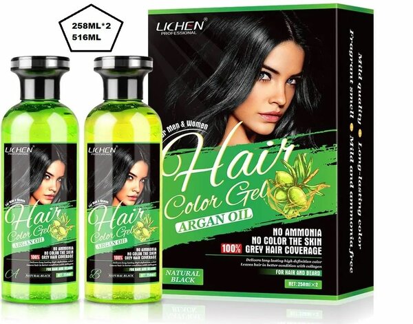 Lichen Hair Color Gel Natural Black(Argan Oil)258ML* 2 = 516