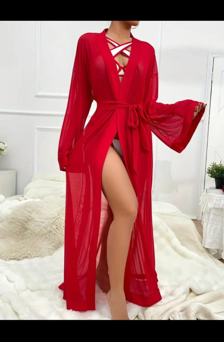 Robe de chambre rouge sexy en soie