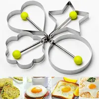 Fried Egg Mold, Pack of 4 Stainless Steel Egg Ring Egg Shaper Pancake Mold Heart/Round/Star/Flower Shapes