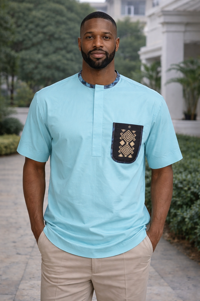 Chemise homme bleu clair avec poche