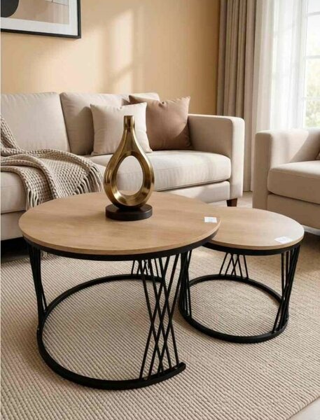 Table basse ronde en bois et métal