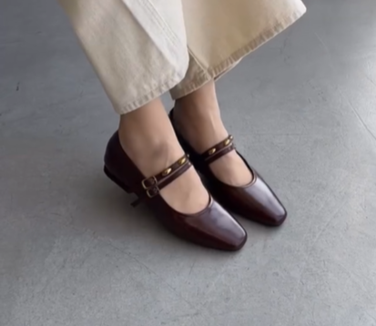 Балетки с ремешком темно коричневые