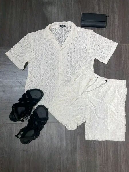 Ensemble short en dentelle blanche