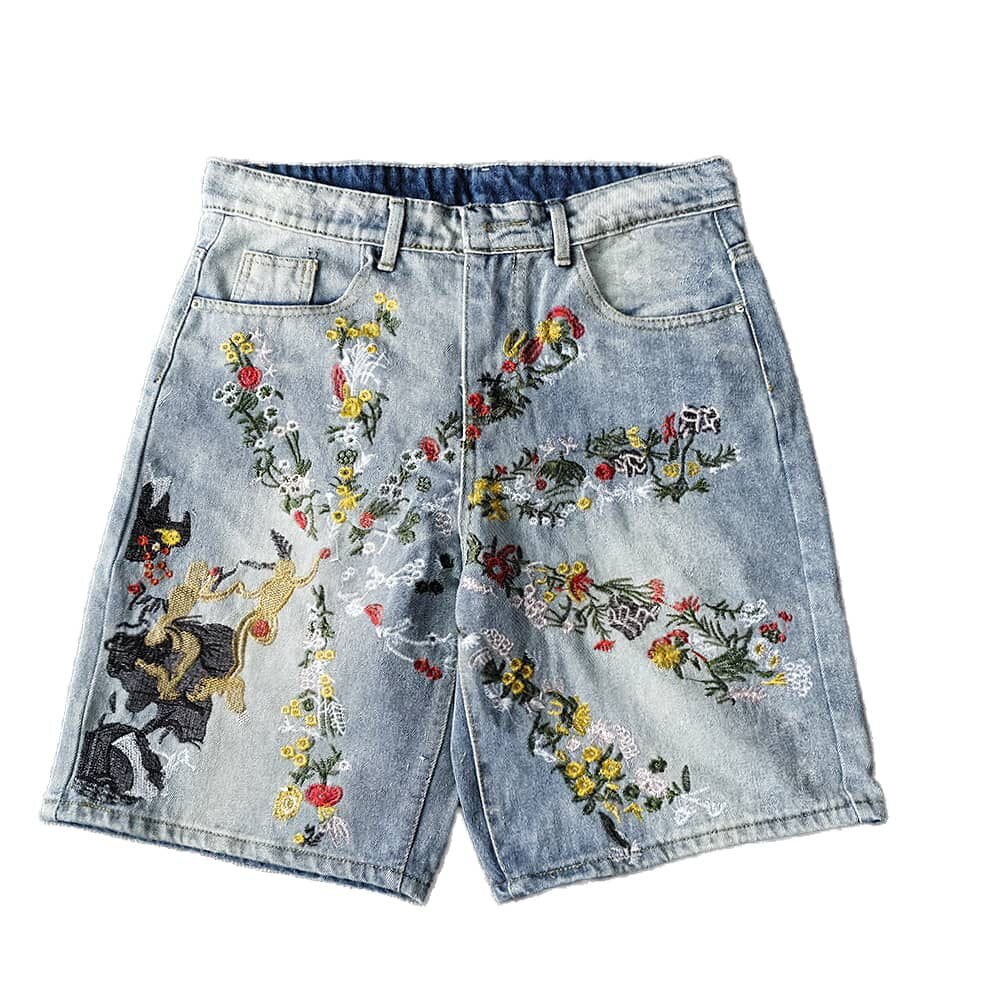 Short en jean brodé coloré