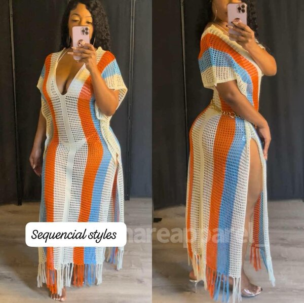 Robe crochet rayée bohème