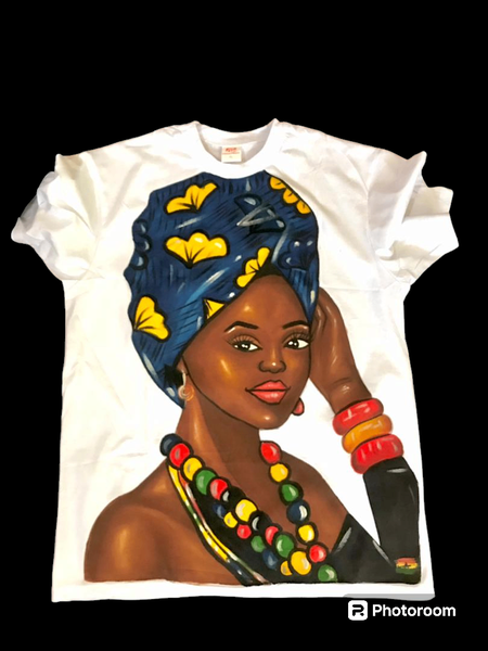 Handpainted t-shirts made in Ghana by Mirada Collections.