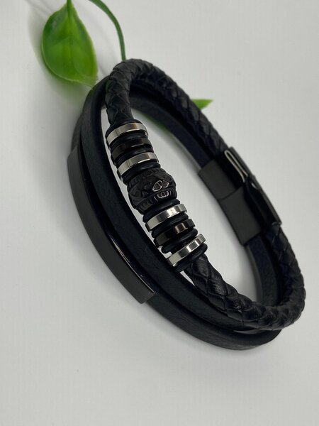 Masculine Leather Steel Bracelets