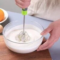 Stainless Steel With Silicone Handle Whisk Semi Automatic Egg Beater Milk & Cream frother