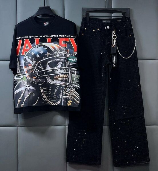 Ensemble homme: T-shirt VALLEY et jeans noirs