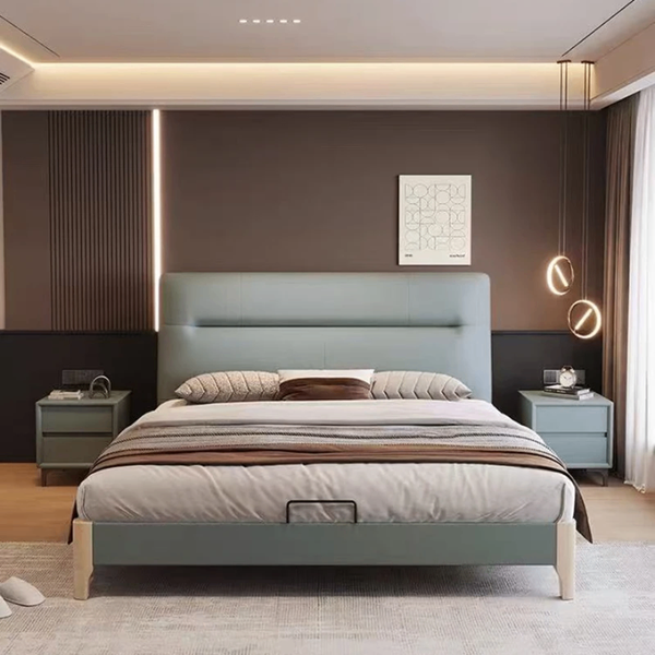 Lit design moderne avec tête de lit capitonnée