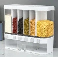Sealed Rice Storage Box Wall Mounted Cereal Grain Container 6-Grid Dry Food Dispenser Grain Storage Jar Kitchen Storage Tools