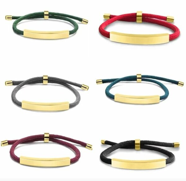 Bracelet en corde colorée avec barre dorée
