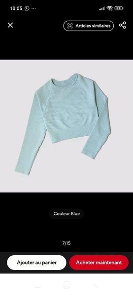 Top  bleu manches longues