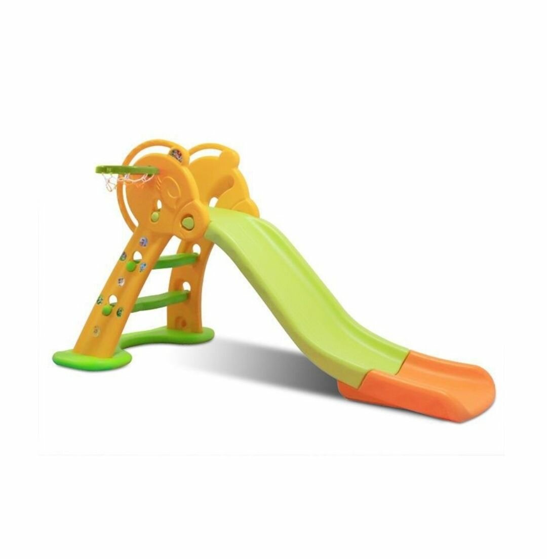 2-IN-1 KIDS SLIDE WITH LADDER, BASKETBALL HOOP