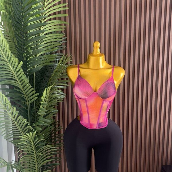 Corset transparent sexy rose et orange