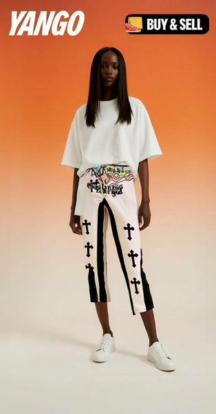 Pantalon rose unisexe avec croix