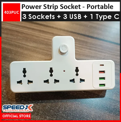 SpeedX 403PUC 3 Sockets + 3 USB + 1 Type C - Power Socket Power Strip Extension