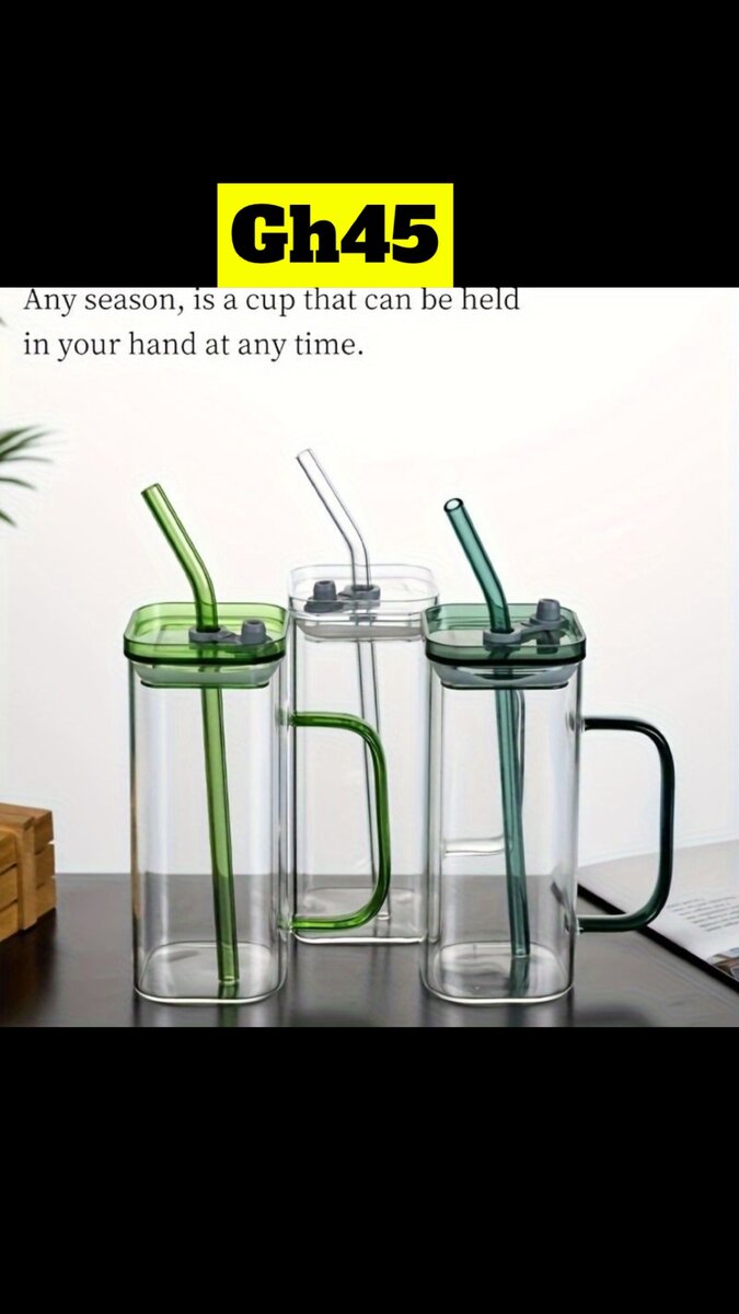 Glass cup with straw