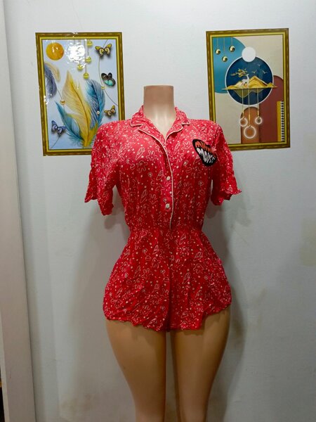 Combishort Femme Imprimé Rouge