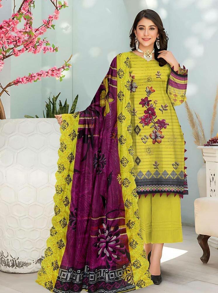 3 Pcs Women's Unstitched Lawn