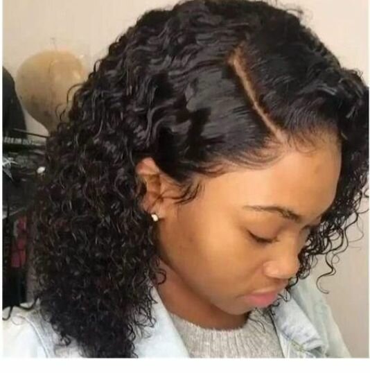 Women's Short Black Curly Wig And Lace Headgear