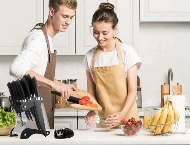 Numola 17 PCS Kitchen Knife Set with Block and Sharpener,