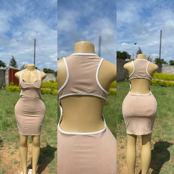 Women's Beige Fitted Short Dress, size M