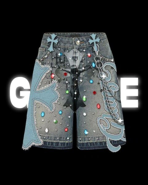 Shorts en jean brodés homme