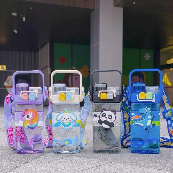 Double straw water bottle