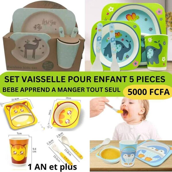 Vaisselle Enfant 5 Pièces Bambou