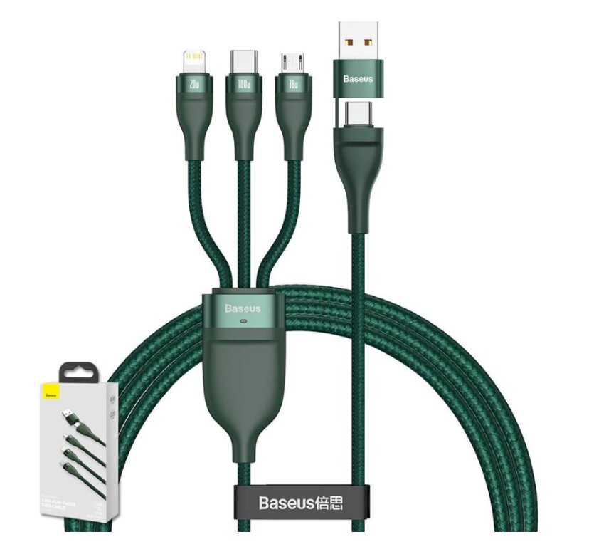 Câble Baseus 3in2 U+C Vers M+L+C 100W 1.2m Gris (CA2T3-G1)